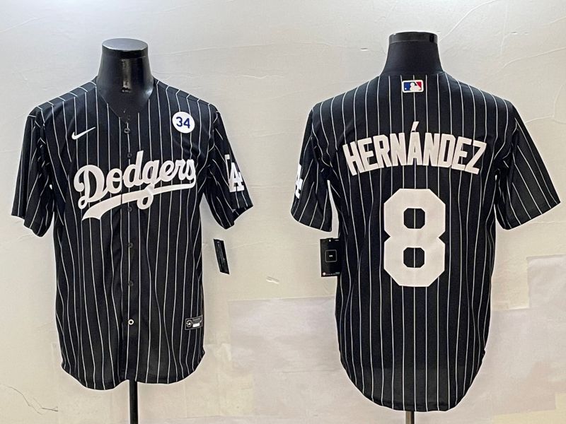 Men Los Angeles Dodgers #8 Hernandez Black Stripe Jointly Name 2025 Nike MLB Jersey style 6->los angeles dodgers->MLB Jersey